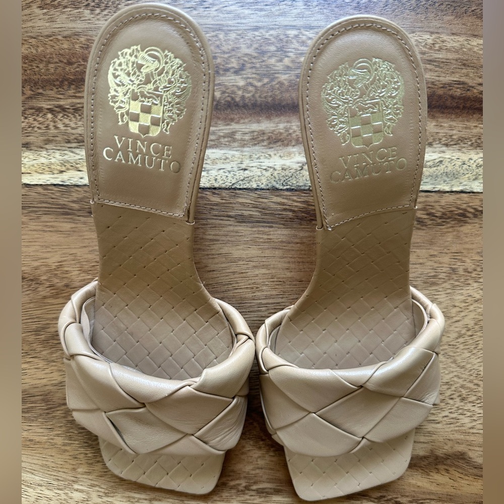Vince Camuto Tan Quilted Slip-On Sandal heels